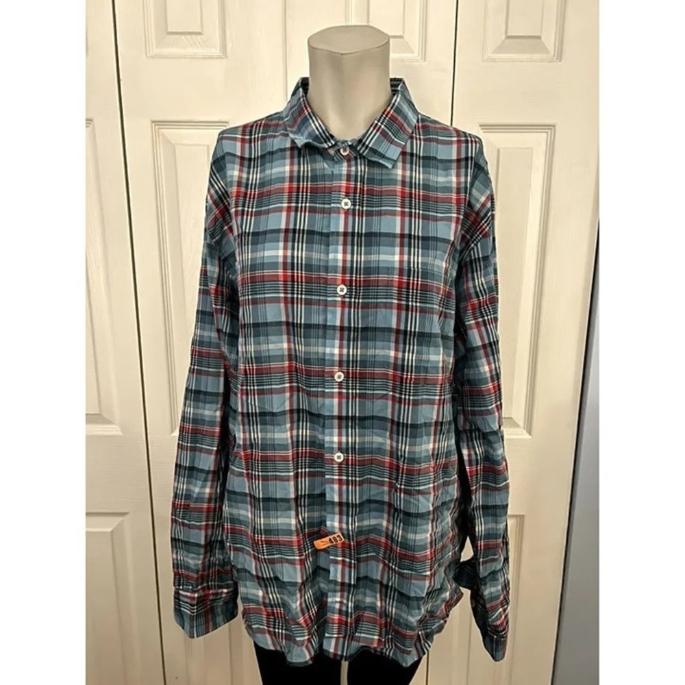 Relwen Plaid Blue Red Men's Button Up Shirt Extra Large XL